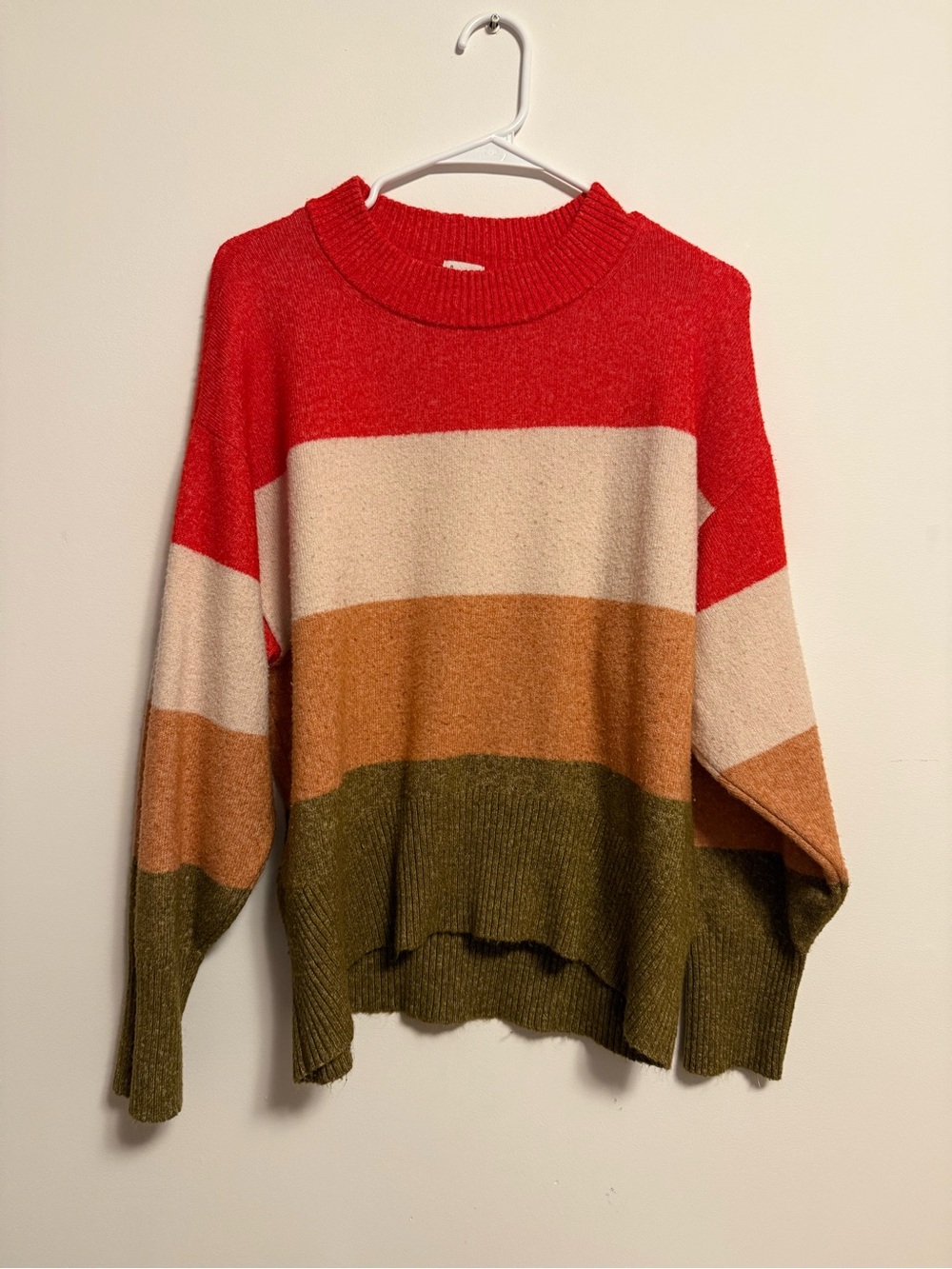 Women’s Colorblock Crewneck Sweater - Red/Cream/Tan/Olive